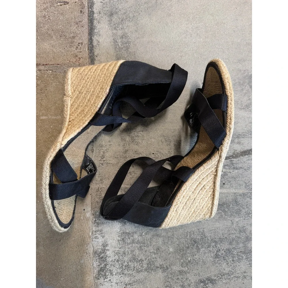 Lauren Ralph Lauren Iliana Black Elastic Espadrille Wedge Sandals Womens 8.5B